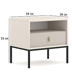 Приліжкова тумба з відкритою полицею Marcos 54 см кашемір з висувною шухлядою на чорних ніжках