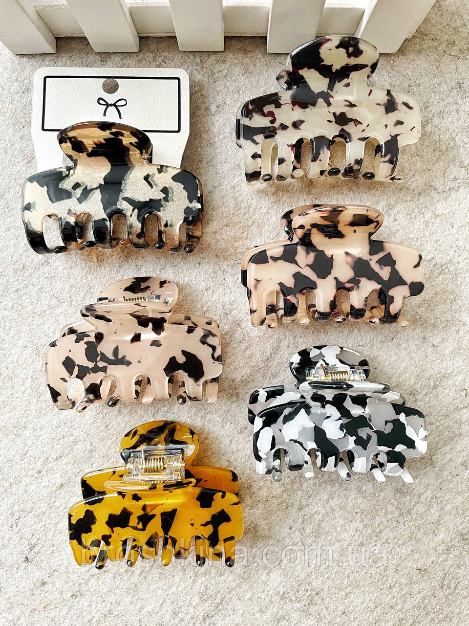 Краби для волосся 6*4 см 6 шт/уп ФРАНЦУЗЬКИЙ ПЛАСТИК ЛЕОПАРДОВІ, фото 1