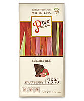 Шоколад чорний «Pure Delight» 75% какао з полуницею зі стевією 90 г STEVIASUN OST-1511