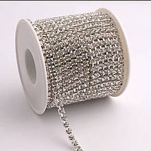 (1м) Стразовий ланцюг SS6 (2мм) прозорий в срібному металі