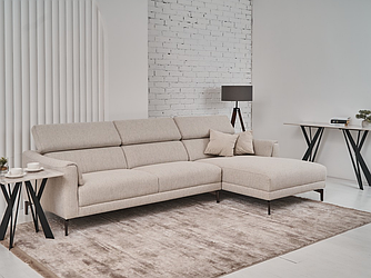 Кутовий диван "Леонардо" бежевий льон + чорний (R)