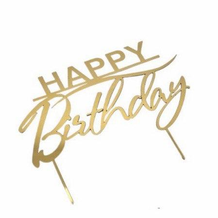 Топпер пластиковий золотий "Happy birthday", фото 1