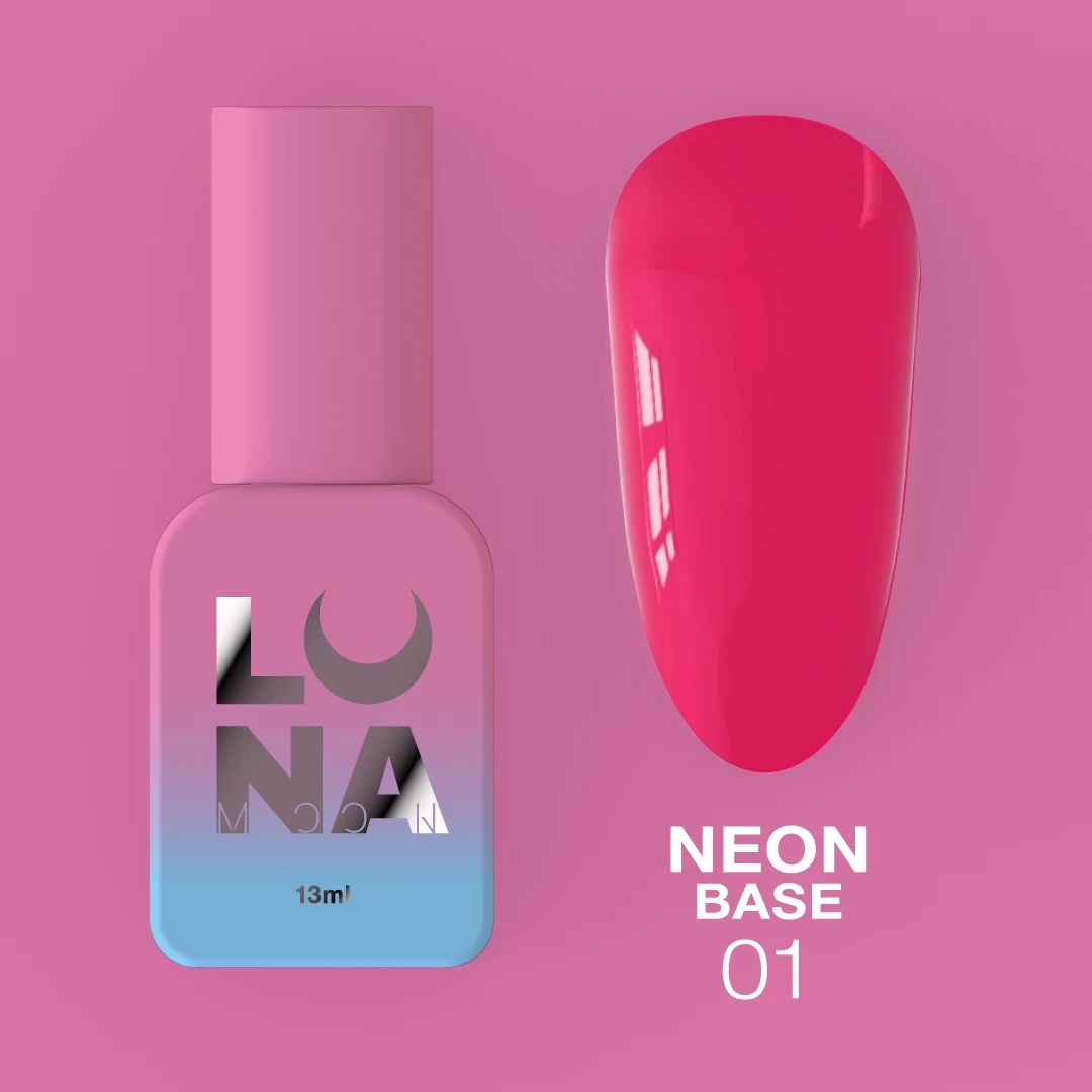 LunaMoon Neon Base 01 (неоново - рожева) (13 мл.) - камуфлююча база для покриття та вирівнювання