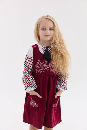 Сарафан з вишивкою для дівчинки MEREZHKA "Солов'їна" (бордовий), фото 1