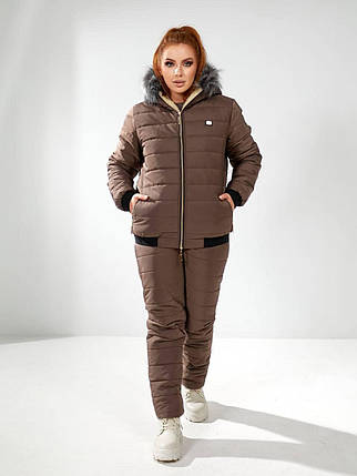 Шикарний жіночий костюм на хутрі + синтепон 200, тканина "Плащівка" 48, 52, 54 розмір 48, фото 1