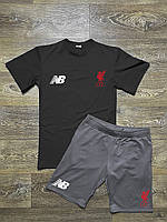Літній комплект 2 в 1 New Balance Liverpool, Ліверпуль чорна футболка та сірі шорти, S