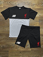 Літній комплект 2 в 1 New Balance Liverpool, Ліверпуль чорно-біла футболка та чорні шорти, S