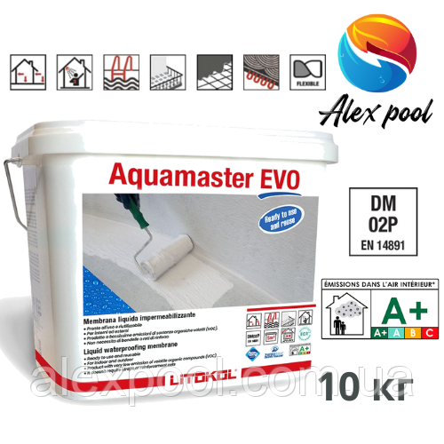 Litokol AQUAMASTER EVO 10 кг — Однокомпонентна еластична гідроізоляція, готова до застосування (AQM0010)