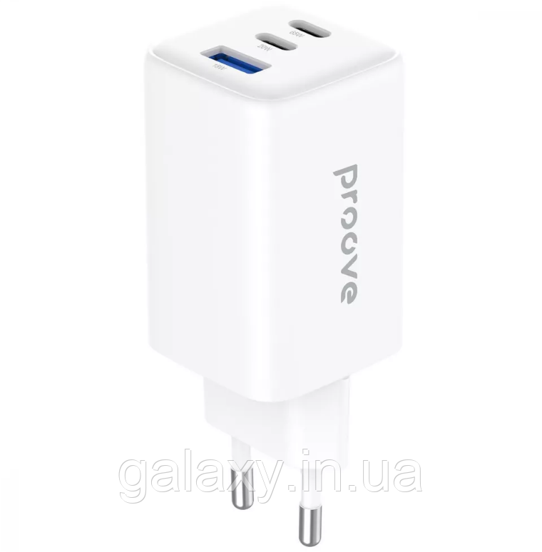 Зарядний пристрій Proove Pocket GaN 65W (2Type-C + USB) White, фото 1