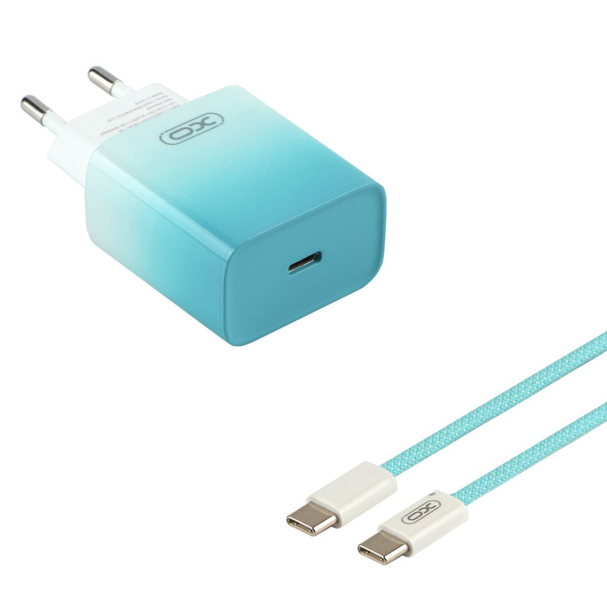Зарядний пристрій XO CE18 Type-C PD/QC 30W із кабелем Type-C to Type-C, Блакитний – зарядка для телефону
