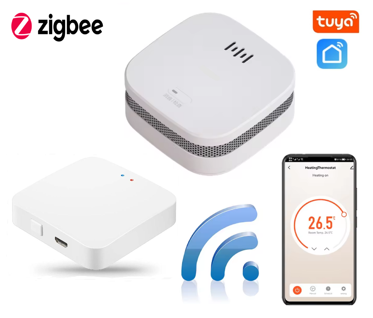 Бездротовий датчик виявлення диму 1DAL SDS-ZB + Хаб ZigBee Tuya WG128A