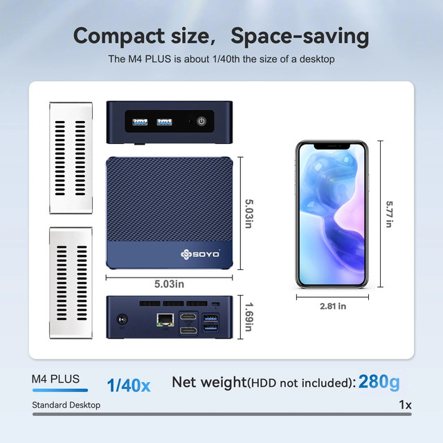 SOYO M4 Plus Міні-ПК, Mini PC, Комп'ютер (Intel N150, DDR4