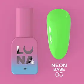 LunaMoon Neon Base 05 (13 мл.) - камуфлююча база  (неоново-салатовий) для покриття та вирівнювання