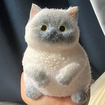 Іграшка антистрес Пухнастий котик 18 см, Білий / Великий таба котик / Сквіш кіт / Котик антистрес