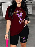 Жіночий стильний літній костюм: футболка та велосипедки з метеликами, фото 5