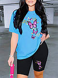 Жіночий стильний літній костюм: футболка та велосипедки з метеликами, фото 4