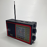 Портативний радіоприймач акумуляторний з годинником та ліхтариком, радіоприймач у ретро стилі M-559BT, фото 2