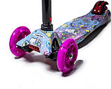 Самокат для дівчаток 3-6 років MAXI. Малюнок Єдиноріг. Малинові колеса, що світяться!, фото 2