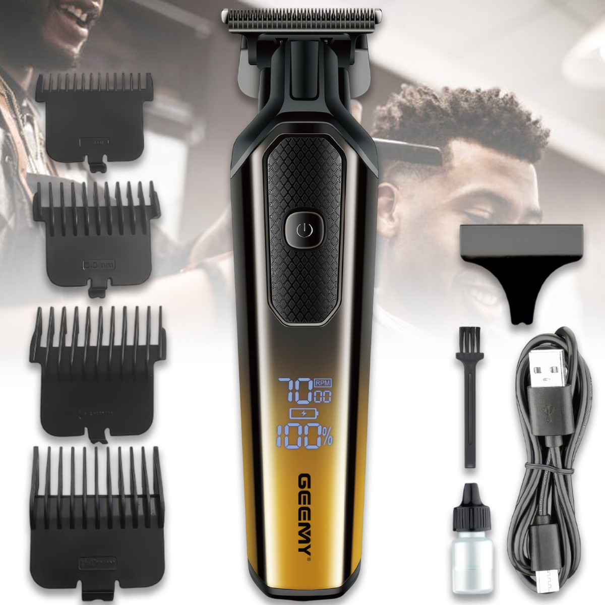 Машинка для стрижки з 4 насадками та дисплеєм на акумуляторі Geemy GM-8058Q, фото 1