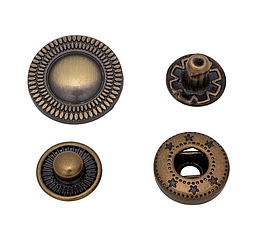 Кнопка Альфа вінтажна діаметр шляпки 14,9мм механізм 12,5мм колір антік арт.30159