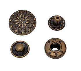 Кнопка Альфа вінтажна діаметр шляпки 14,9мм механізм 12,5мм колір антік арт.30160