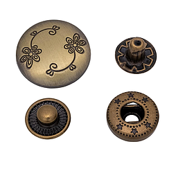 Кнопка Альфа вінтажна діаметр шляпки 16,8мм механізм 12,5мм колір антік арт.30161