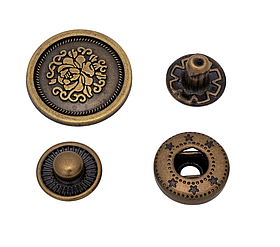 Кнопка Альфа вінтажна діаметр шляпки 16,5мм механізм 12,5мм колір антік арт.30162