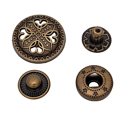 Кнопка Альфа вінтажна діаметр шляпки 16,9мм механізм 12,5мм колір антік арт.30163