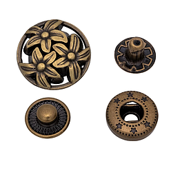 Кнопка Альфа вінтажна діаметр шляпки 16,7мм механізм 12,5мм колір антік арт.30164