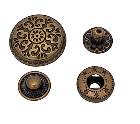 Кнопка Альфа вінтажна діаметр шляпки 17,8мм механізм 12,5мм колір антік арт.30166