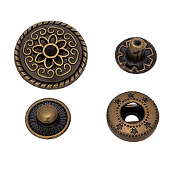 Кнопка Альфа вінтажна діаметр шляпки 16,5мм механізм 12,5мм колір антік арт.30167
