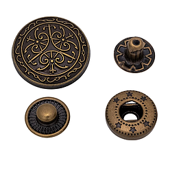 Кнопка Альфа вінтажна діаметр шляпки 17,8мм механізм 12,5мм колір антік арт.30168