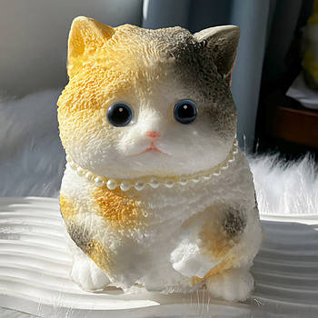 Іграшка антистрес Пухнастий котик 18 см, Триколірний / Великий таба котик / Сквіш кіт / Котик антистрес