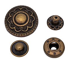 Кнопка Альфа вінтажна діаметр шляпки 21,7мм механізм 12,5мм колір антік арт.30169