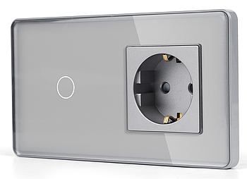 Сенсорний вимикач (1кл.) + Розетка с З/К 1DAL | Сірий, Скляна панель (G157D-SW1G-ST.GR)