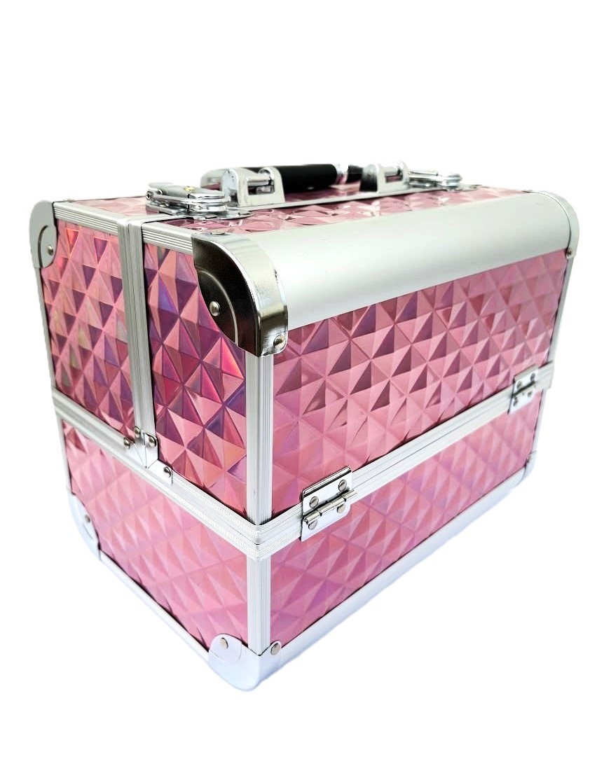 Кейс для майстра, б'юті кейс для майстра б'ютііндустрії з ручкою ADH-1403SL рожевий перламутровий ромб, фото 1