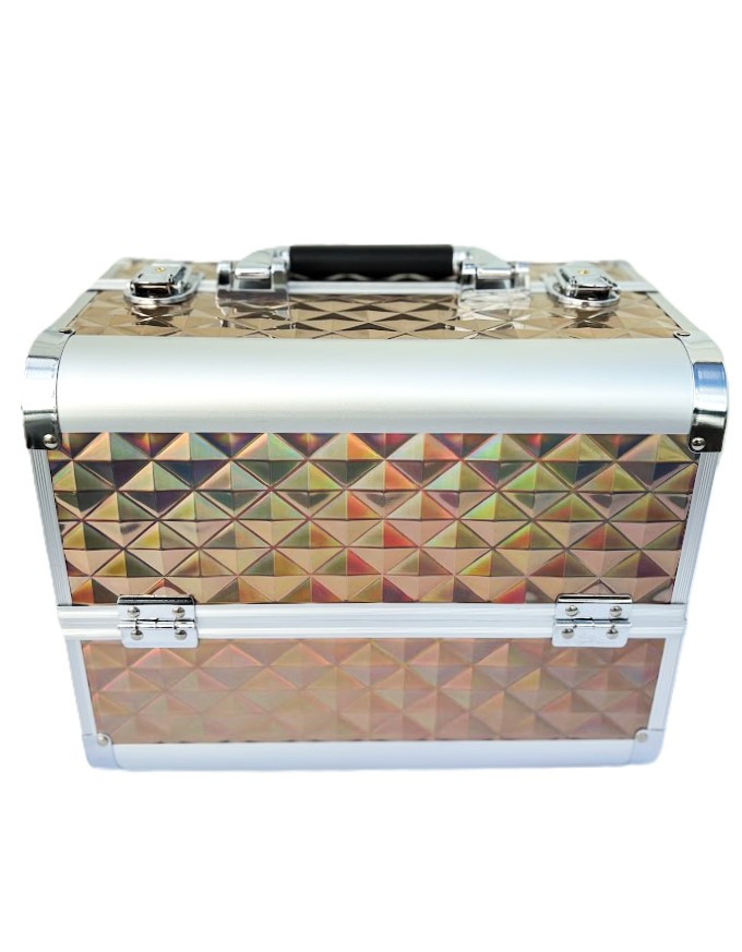 Кейс для майстра універсальний органайзер для майстрів, б'ютікейс ADH-1403SL Золотий ромб перламутровий, фото 1