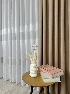 Тканина для тюлю льон «з білими смугами», лт37