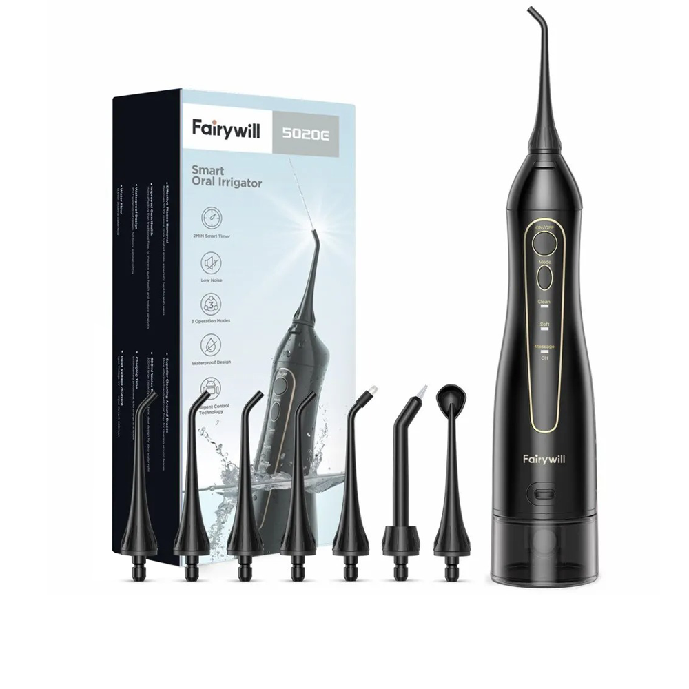 Іригатор Fairywill 5020E c резервуаром ємністю 300мл, трьома режимами очищення + 7 змінних насадок, фото 1