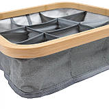 Органайзер для зберігання білизни бамбуковий 30х30х9,5см, кофр для речей з бамбука та текстилю на 9 осередків, сірий, фото 4