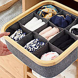 Органайзер для зберігання білизни бамбуковий 30х30х9,5см, кофр для речей з бамбука та текстилю на 9 осередків, сірий, фото 6