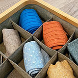 Органайзер для зберігання білизни бамбуковий 30х30х9,5см, кофр для речей з бамбука та текстилю на 9 осередків, сірий, фото 7