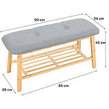 Лавка стійка для взуття бамбукова, взуттєва лавка з сидінням у передпокій, банкетка з полицею з бамбука, фото 3