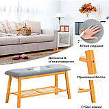 Лавка стійка для взуття бамбукова, взуттєва лавка з сидінням у передпокій, банкетка з полицею з бамбука, фото 4