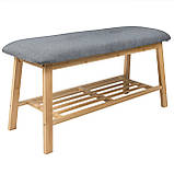 Лавка стійка для взуття бамбукова, взуттєва лавка з сидінням у передпокій, банкетка з полицею з бамбука, фото 5