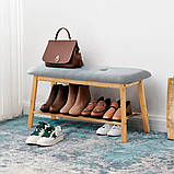 Лавка стійка для взуття бамбукова, взуттєва лавка з сидінням у передпокій, банкетка з полицею з бамбука, фото 7