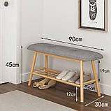 Лавка стійка для взуття бамбукова, взуттєва лавка з сидінням у передпокій, банкетка з полицею з бамбука, фото 10