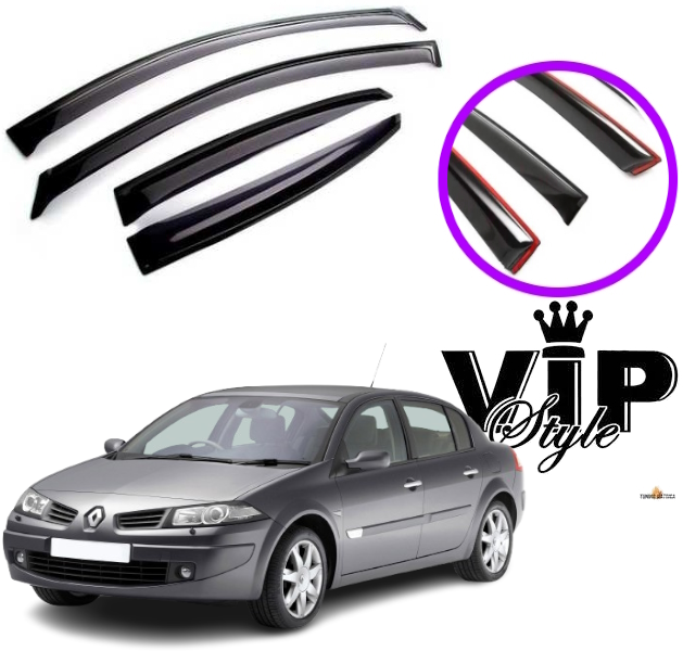 Дефлектори вікон вітровики Renault Megane II седан 2003-2008 (скотч) VIP Tuning