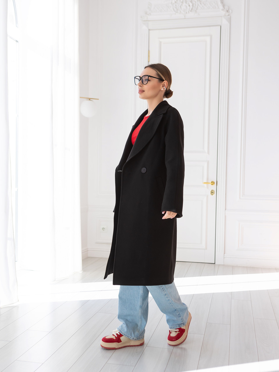 Зимове чорне тепле жіноче якісне утеплене пальто з кашеміру, р 40-50 кашемірове чорне зимове пальто, фото 1