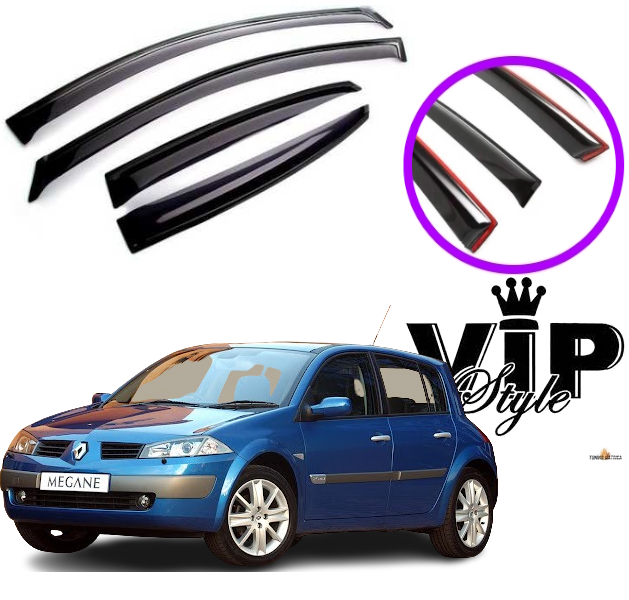Дефлектори вікон вітровики Renault Megane II хетчбек 2003-2008 (скотч) VIP Tuning